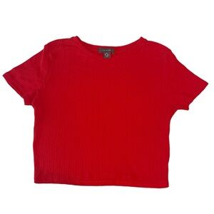 Primark Red Textured Crop Short Sleeve Layering Shirt Top Size Small EUC